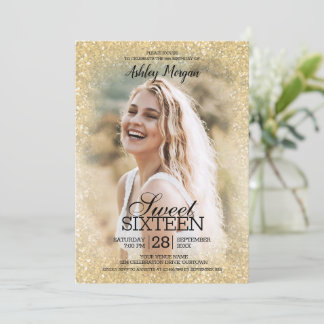 Gold Glitzer Foto Template Sweet 16 Party Einladung