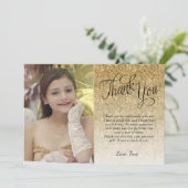 Gold Glitzer Foto Vielen Dank Einladung (Stehend Vorderseite)