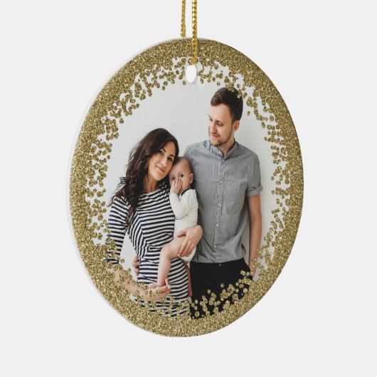 Gold Glitzer Foto Weihnachten Keramik Ornament (Rechts)