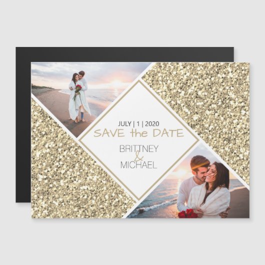 Gold Glitzer FotoCollage Magnetkarte (Vorne/Hinten)