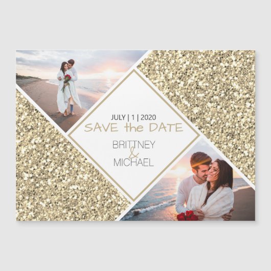 Gold Glitzer FotoCollage Magnetkarte (Vorderseite)