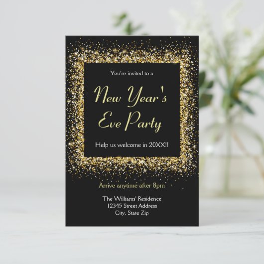 Gold Glitzer Frame - 3x5 Silvester Party Einladung (Stehend Vorderseite)