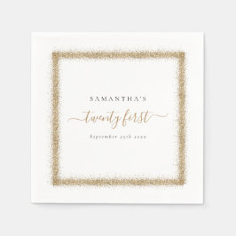 Gold Glitzer Frame Name Datum 21. Party Serviette