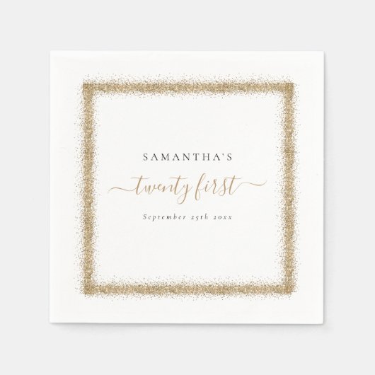 Gold Glitzer Frame Name Datum 21. Party Serviette (Vorderseite)