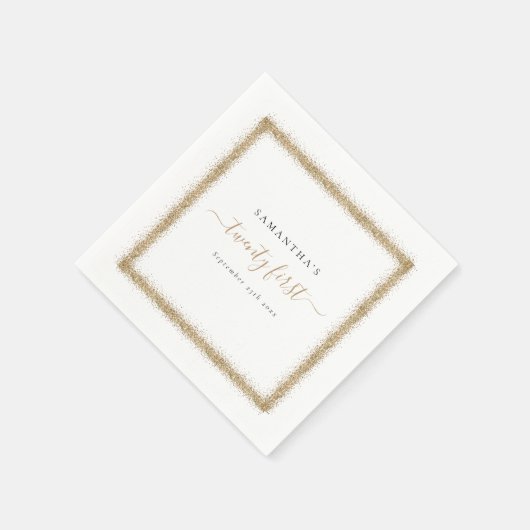 Gold Glitzer Frame Name Datum 21. Party Serviette (Ecke)