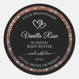 Gold-Glitzer-Frame-Produktmarken für Schwarz und R Runder Aufkleber