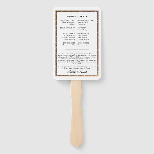 Gold Glitzer Frame Wedding Program Fan Fächer (Rückseite)