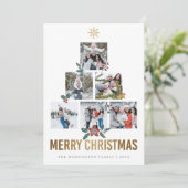 Gold Glitzer Frohe Weihnachten Multi Foto Urlaub (Stehend Vorderseite)