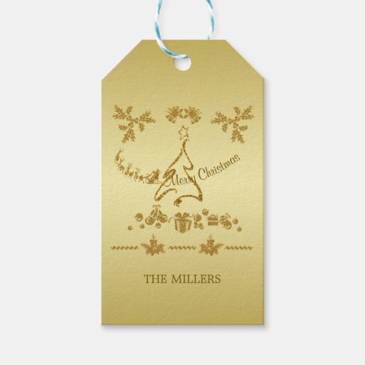 Gold Glitzer Frohe Weihnachten, Weihnachtsmann auf Geschenkanhänger (Vorderseite)