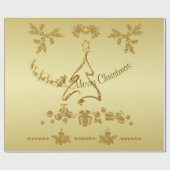 Gold Glitzer Frohe Weihnachten, Weihnachtsmann auf Geschenkpapier (Flach)