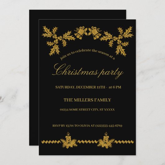 Gold Glitzer Frohe Weihnachten, Weihnachtsmann Einladung (Vorne/Hinten)