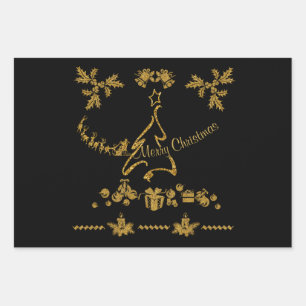 Gold Glitzer Frohe Weihnachten, Weihnachtsmann Geschenkpapier Set
