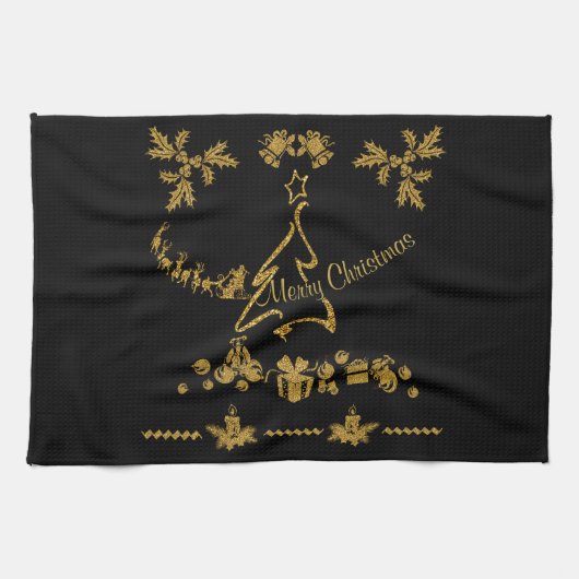 Gold Glitzer Frohe Weihnachten, Weihnachtsmann Geschirrtuch (Horizontal)