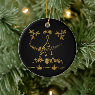 Gold Glitzer Frohe Weihnachten, Weihnachtsmann Keramik Ornament