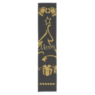 Gold Glitzer Frohe Weihnachten, Weihnachtsmann Kurzer Tischläufer