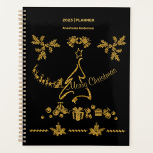 Gold Glitzer Frohe Weihnachten, Weihnachtsmann Planer