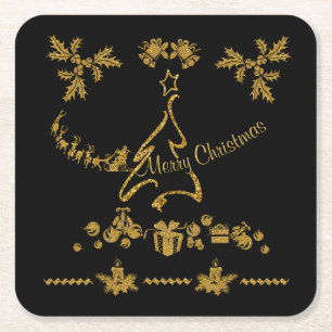 Gold Glitzer Frohe Weihnachten, Weihnachtsmann Rechteckiger Pappuntersetzer