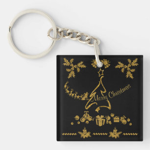 Gold Glitzer Frohe Weihnachten, Weihnachtsmann Schlüsselanhänger