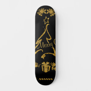 Gold Glitzer Frohe Weihnachten, Weihnachtsmann Skateboard