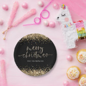 Gold Glitzer Frohe Weihnachts-Party Black Pappteller (Party)