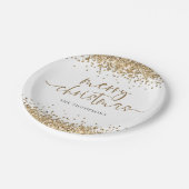 Gold Glitzer Frohe Weihnachts-Party Pappteller (Schrägansicht)