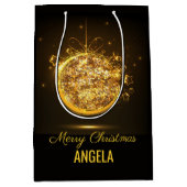 Gold Glitzer Frohe Weihnachtsball Elegantes Gesche Mittlere Geschenktüte (Vorderseite)