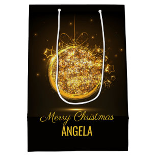 Gold Glitzer Frohe Weihnachtsball Elegantes Gesche Mittlere Geschenktüte