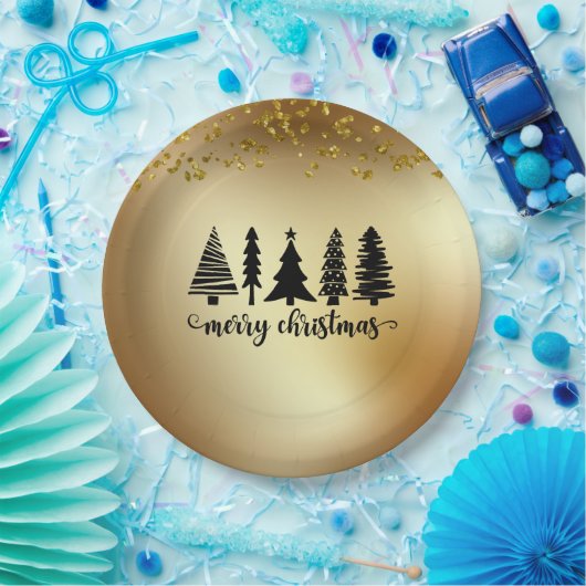 Gold Glitzer Frohe Weihnachtsbaum Pappteller (Party)