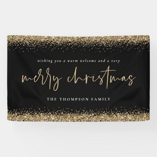 Gold Glitzer Frohe Weihnachtsnamen Schwarz Banner (Horizontal)