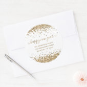 Gold Glitzer Frohes Neujahr Name Adresse Weiß Runder Aufkleber (Umschlag)