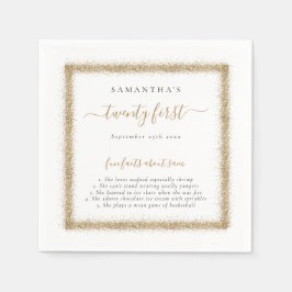 Gold Glitzer Fun Fakten Name Datum 21. Party Serviette