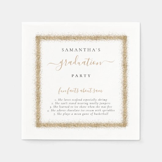 Gold Glitzer Fun Fakten Name Graduation Party Serviette (Vorderseite)