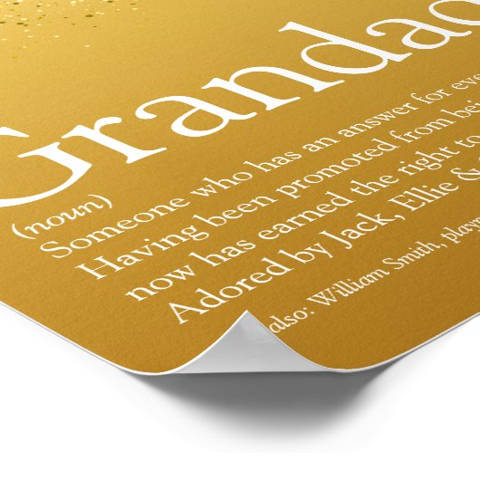 Gold Glitzer Fun Grandpa Grandad Papa Definition Poster (Ecke)