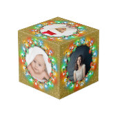 Gold Glitzer Fünf Foto Weihnachtsbilder Würfel (Rückseite Schrägansicht)