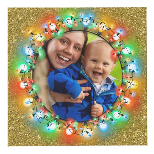 Gold Glitzer Fünf Foto Weihnachtsbilder Würfel (Vorderseite)