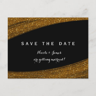 Gold Glitzer Funkeln Schwarz Save The Date Postkar Ankündigungspostkarte
