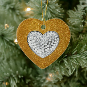 Gold Glitzer funkelnd Herz Keramik Ornament