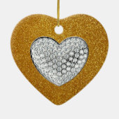 Gold Glitzer funkelnd Herz Keramik Ornament (Hinten)