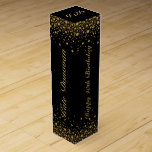 Gold-Glitzer für schwarzen benutzerdefinierten Tex Weinbox<br><div class="desc">Gold Glitzer Akzent auf schwarz mit anpassbarem Text in goldenem Happy 40. Geburtstag auf zwei Seiten und Personenname auf zwei Seiten. Zwei-Buchstaben-Monogramm auf der oberen Seite der Weinkiste.</div>