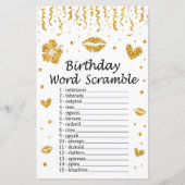 Gold Glitzer Geburtstag Word Scramble Game (Vorderseite)