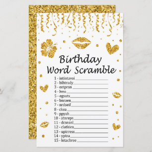 Gold Glitzer Geburtstag Word Scramble Game