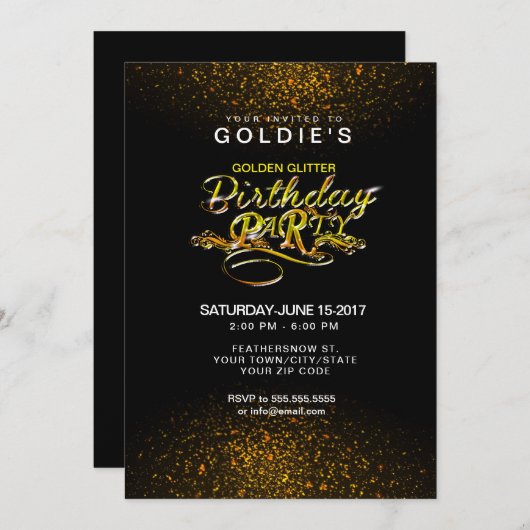 Gold Glitzer Geburtstagsparty Einladung (Vorne/Hinten)