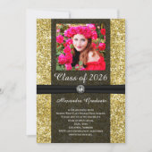 Gold Glitzer Gem Foto Class of 2025 Abschluss Einladung (Vorderseite)