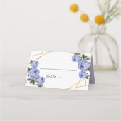 Gold Glitzer Geo Blue Floral Wedding Couple geklap Platzkarte (Vorderseite)