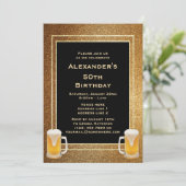 Gold Glitzer Gerahmt & Bier Einladung (Stehend Vorderseite)