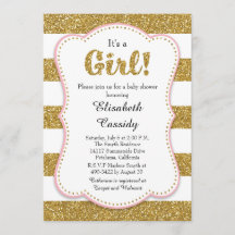 Gold Glitzer Girl Baby Dusche Einladung
