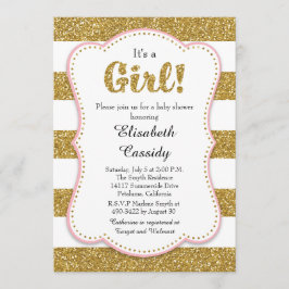 Gold Glitzer Girl Baby Dusche Einladung