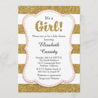 Gold Glitzer Girl Baby Dusche Einladung
