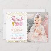 Gold Glitzer Girl Donut Birthday Foto Vielen Dank Dankeskarte (Vorderseite)
