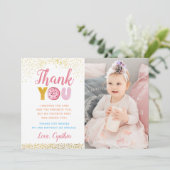 Gold Glitzer Girl Donut Birthday Foto Vielen Dank Dankeskarte (Stehend Vorderseite)